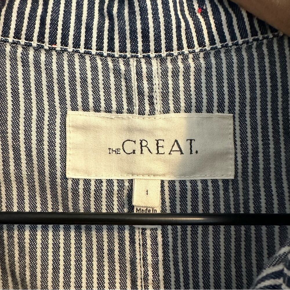 THE GREAT. Navy Blue White Red Star Button Front Jacket 1 Small - Picture 13 of 14